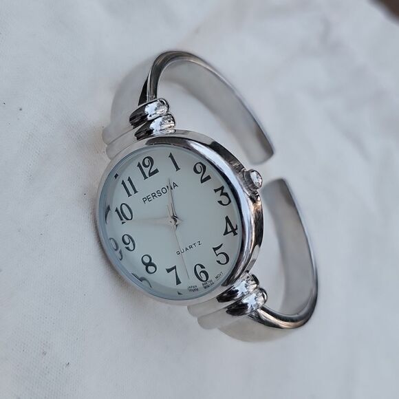 Ladies Persona Bracelet Cuff Silver Tone Quartz Watch - New - Picture 6 of 9